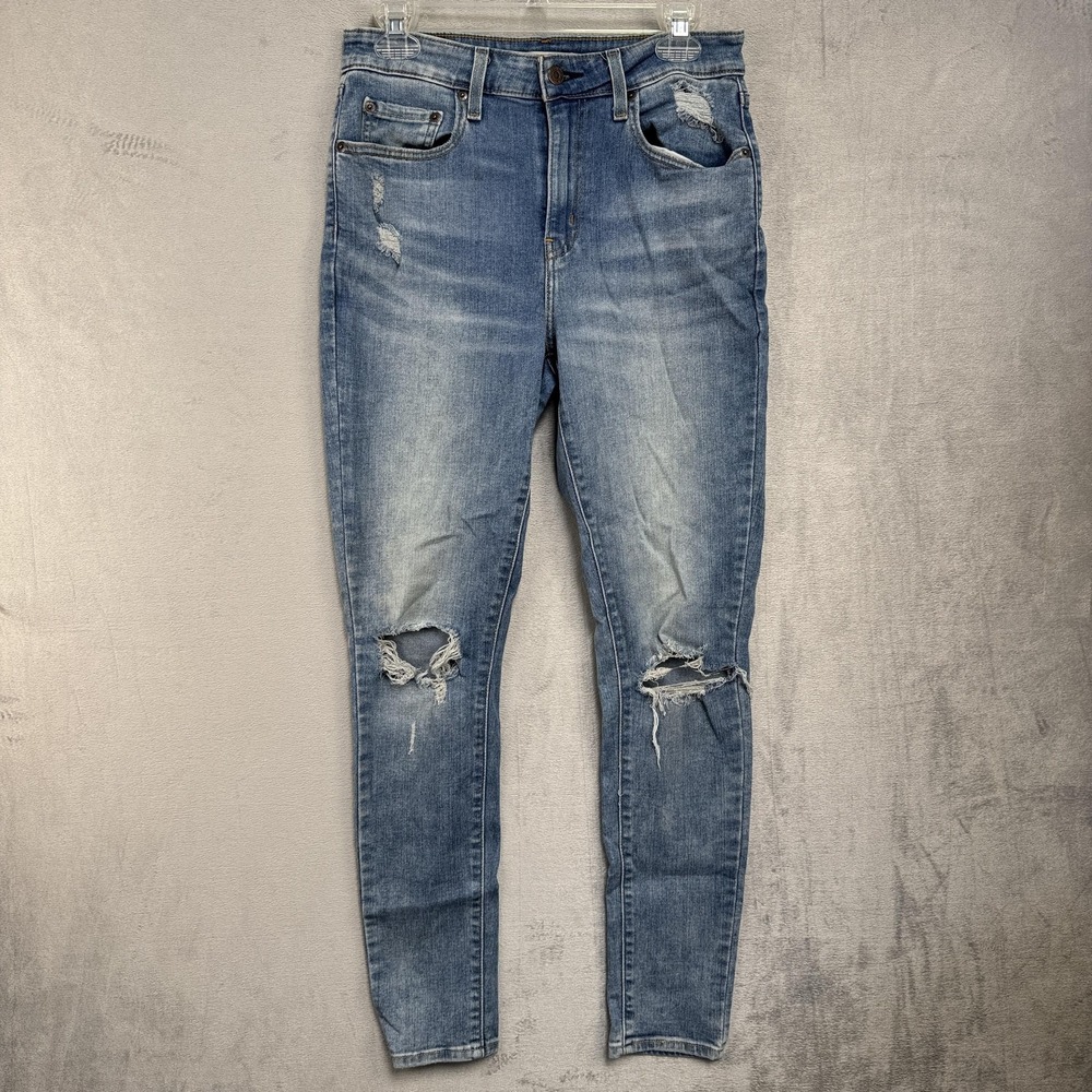 Levis 721 High Rise Skinny Jeans Womens 29x30 Blue Distressed Stretch Denim